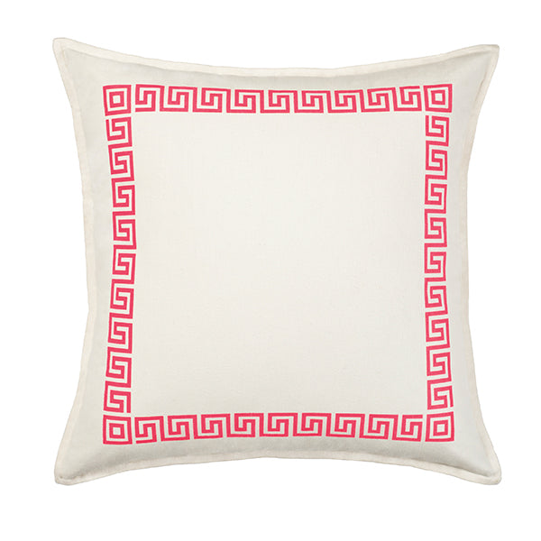 Greek Key Pink Print Cotton Canvas Cushion (Cover only)