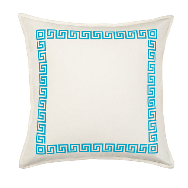 Greek Key Turquoise Print Cotton Canvas Cushion (Cover only) by AUTHENTIC MODELS (eco-accents-greek-key-turquoise-print-cotton-canvas-cushion)