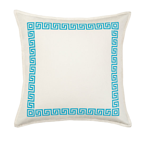 Greek Key Turquoise Print Cotton Canvas Cushion (Cover only)