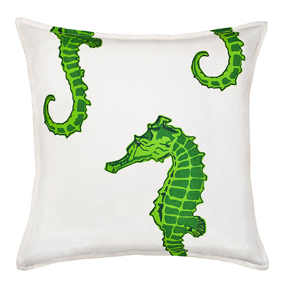 Eco-Accents Green Seahorse Print Cotton Canvas Cushion