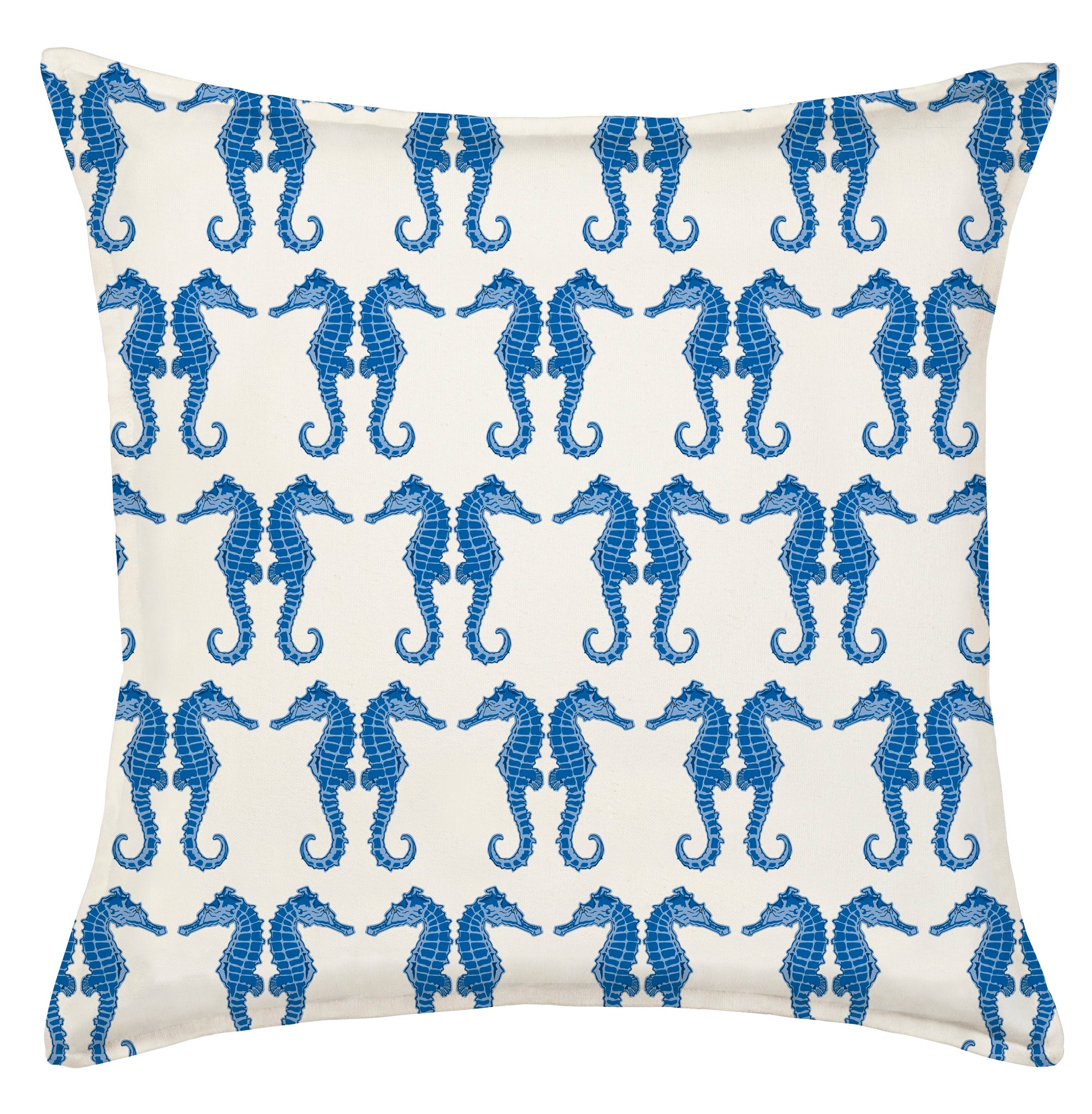 Blue Seahorse Print repeat Cotton Canvas Cushion (Cover only)