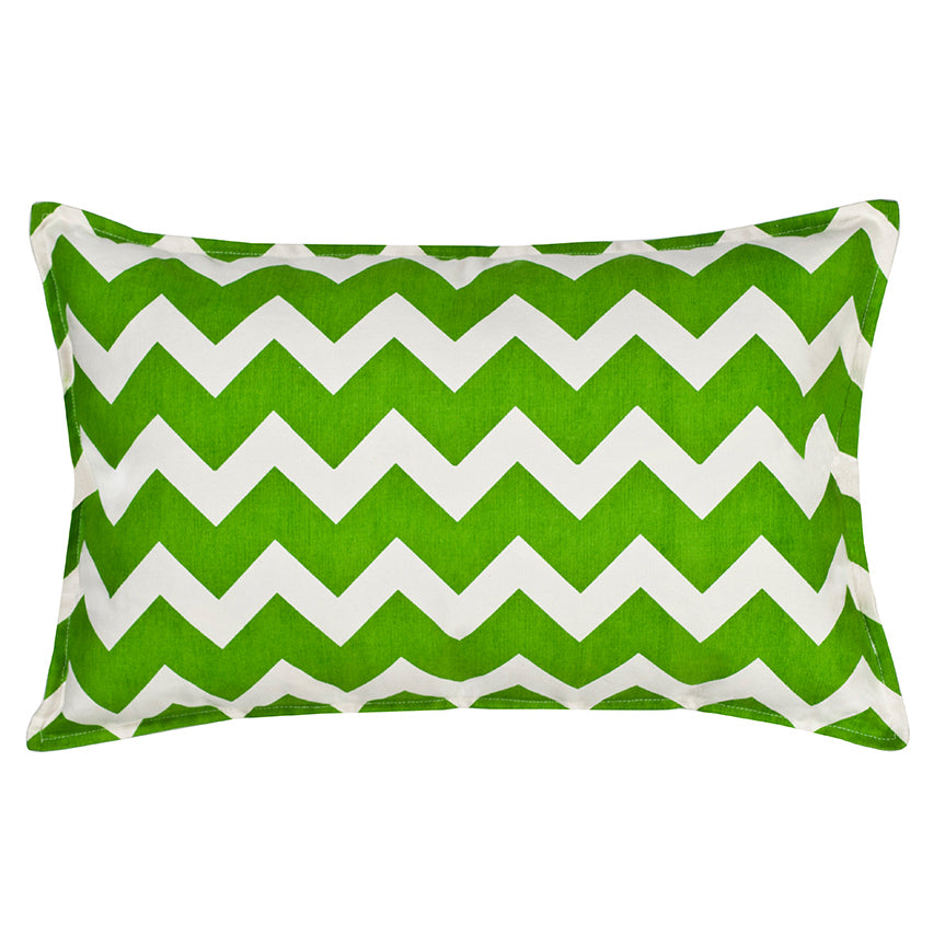 Green Chevron Cotton Canvas Rectangular Cushion (Cover only)