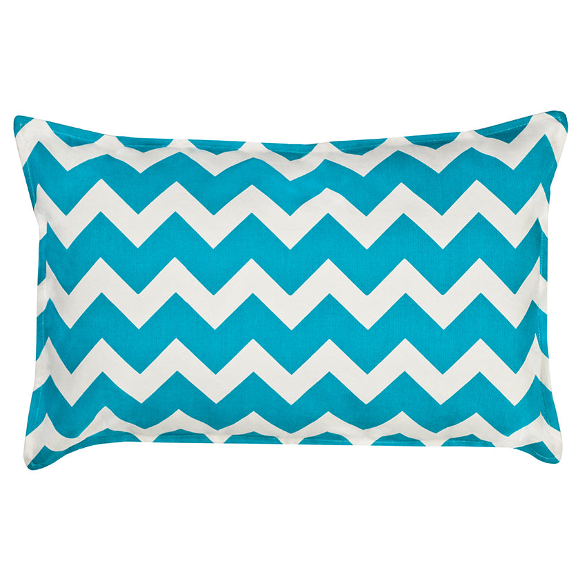 Turquoise Chevron Cotton Canvas Rectangular Cushion (Cover only)