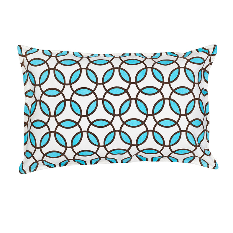 Turquoise Rings Print Cotton Rectangular Cushion (Cover only) by AUTHENTIC MODELS (eco-accents-blue-rings-print-cotton-rectangular-cushion-turquoise)