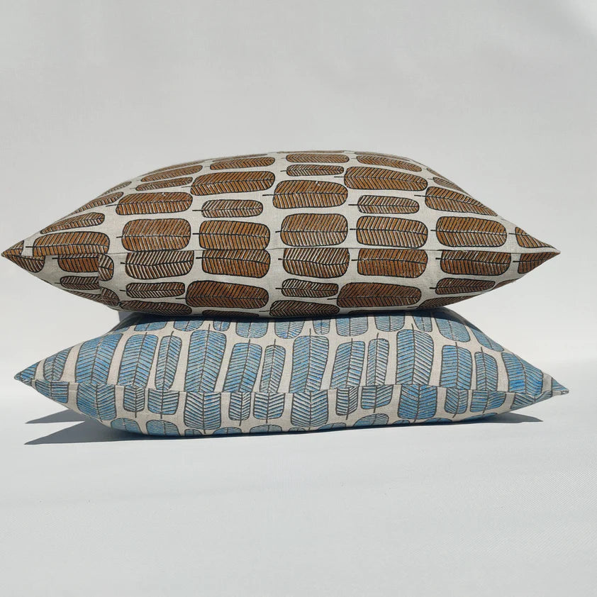 Enchanted Forest Finch Feather Linen Cushion | Deep Ochre