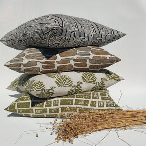 Enchanted Forest Finch Feather Linen Cushion | Deep Ochre