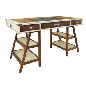 Navigator's Solid Timber Desk, Ivory Honey Distressed French Finish