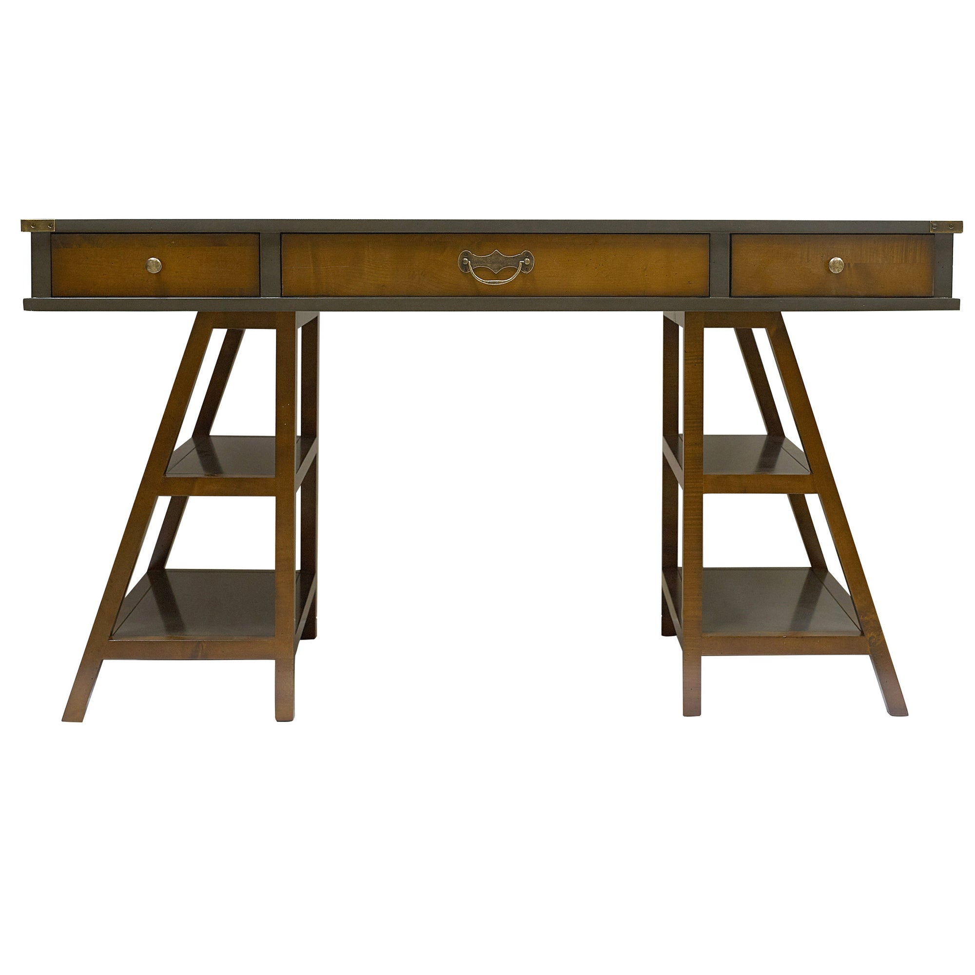 Navigator's Solid Timber Desk, Grey with Distressed Honey French Finish