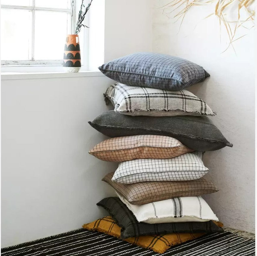 Checked Linen Cushion Cover | Dark Grey/Black by MADAM STOLTZ (madam-stoltz-checked-linen-cushion-cover-dark-grey-black)