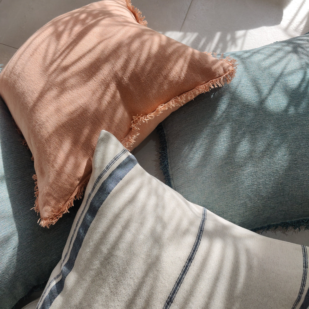 Namora Chenille Linen Lumbar Cushion | Turquoise Lake by MACEY & MOORE (m-m-namora-chenille-turq-lake)