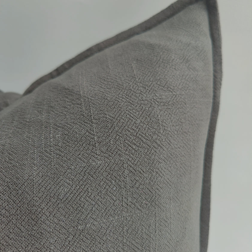 Oban Herringbone Linen Cushion 55cm | Wood Charcoal