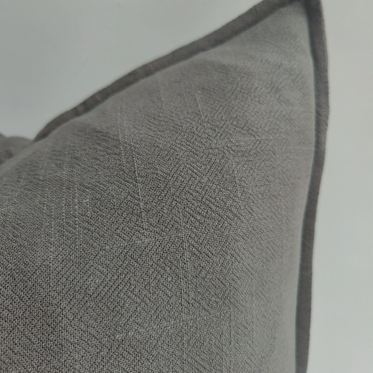 Oban Herringbone Linen Lumbar Cushion - Wood Charcoal by MACEY & MOORE (m-m-oban-hbone-wood-charcoal)