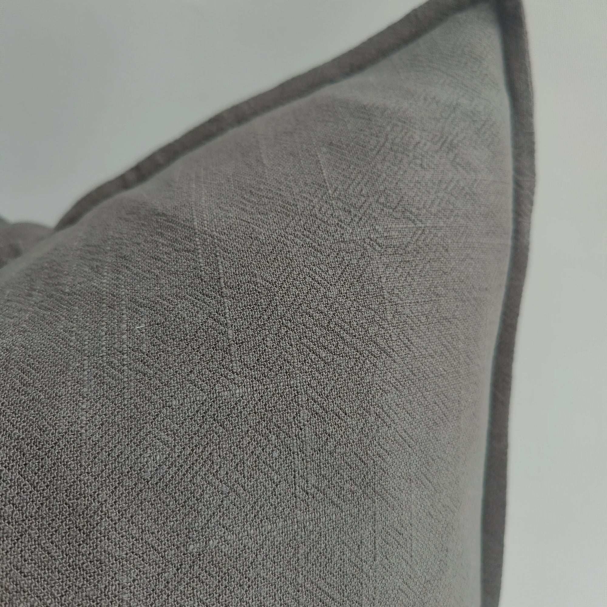 Oban Herringbone Linen Lumbar Cushion - Wood Charcoal