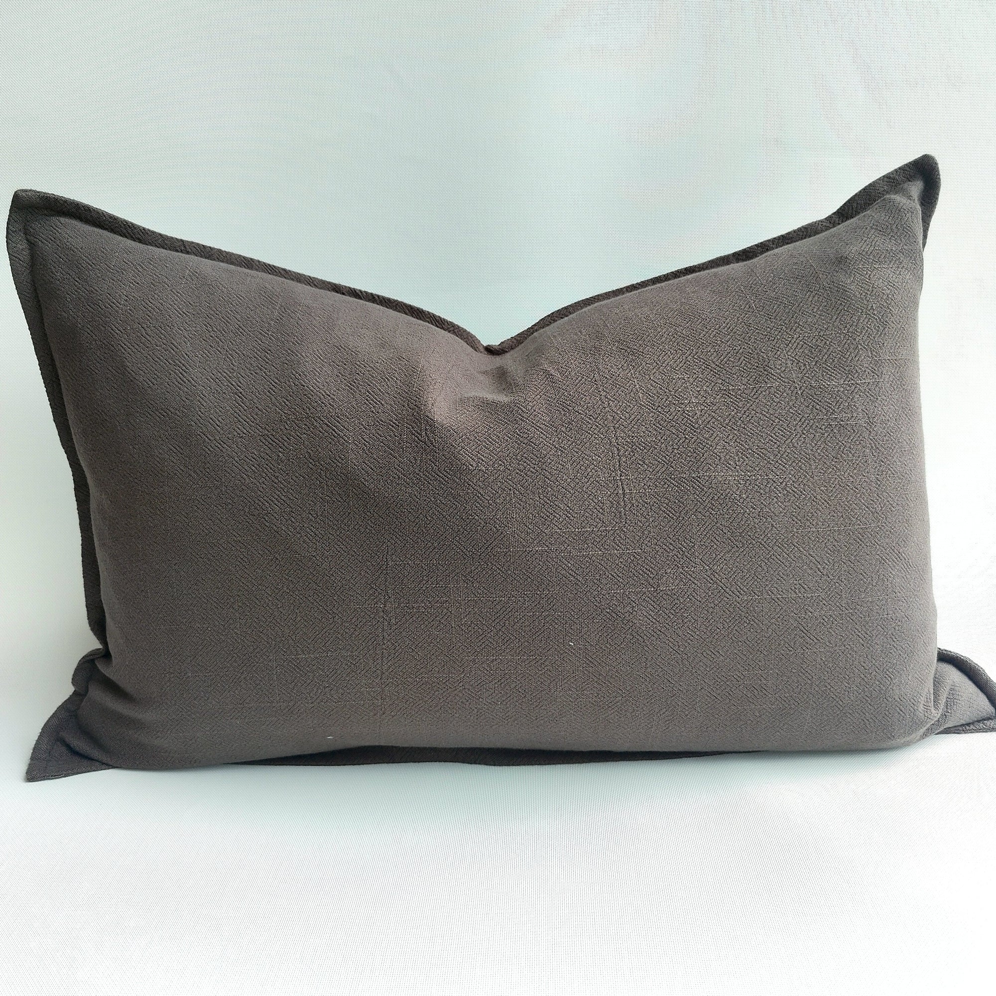 Oban Herringbone Linen Lumbar Cushion - Wood Charcoal