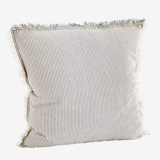 Pinstriped Cushion Cover w/Fringe- Natural/Black