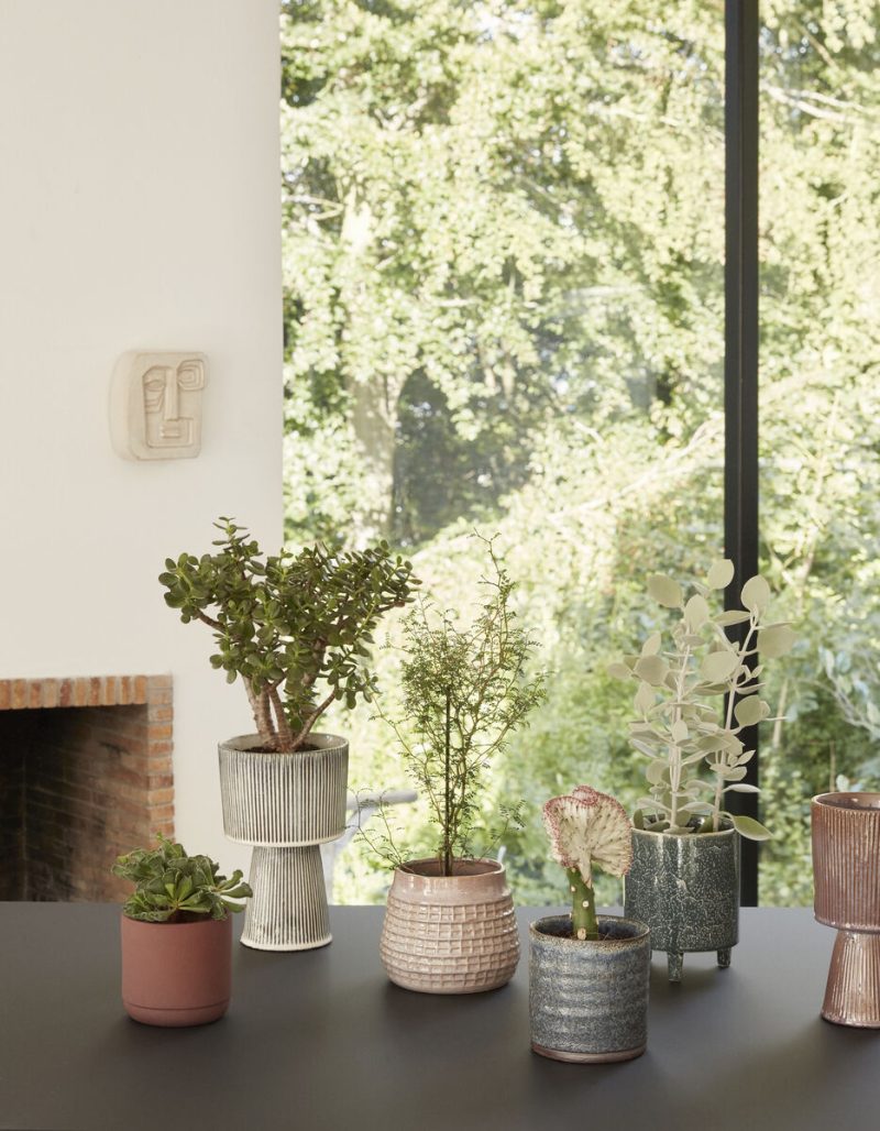 PLINTH Pots Set Of 2 - Beige/Black by HUBSCH (hubsch-plinth-pots-beige-blac)