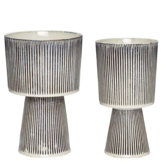 PLINTH Pots Set Of 2 - Beige/Black by HUBSCH (hubsch-plinth-pots-beige-blac)