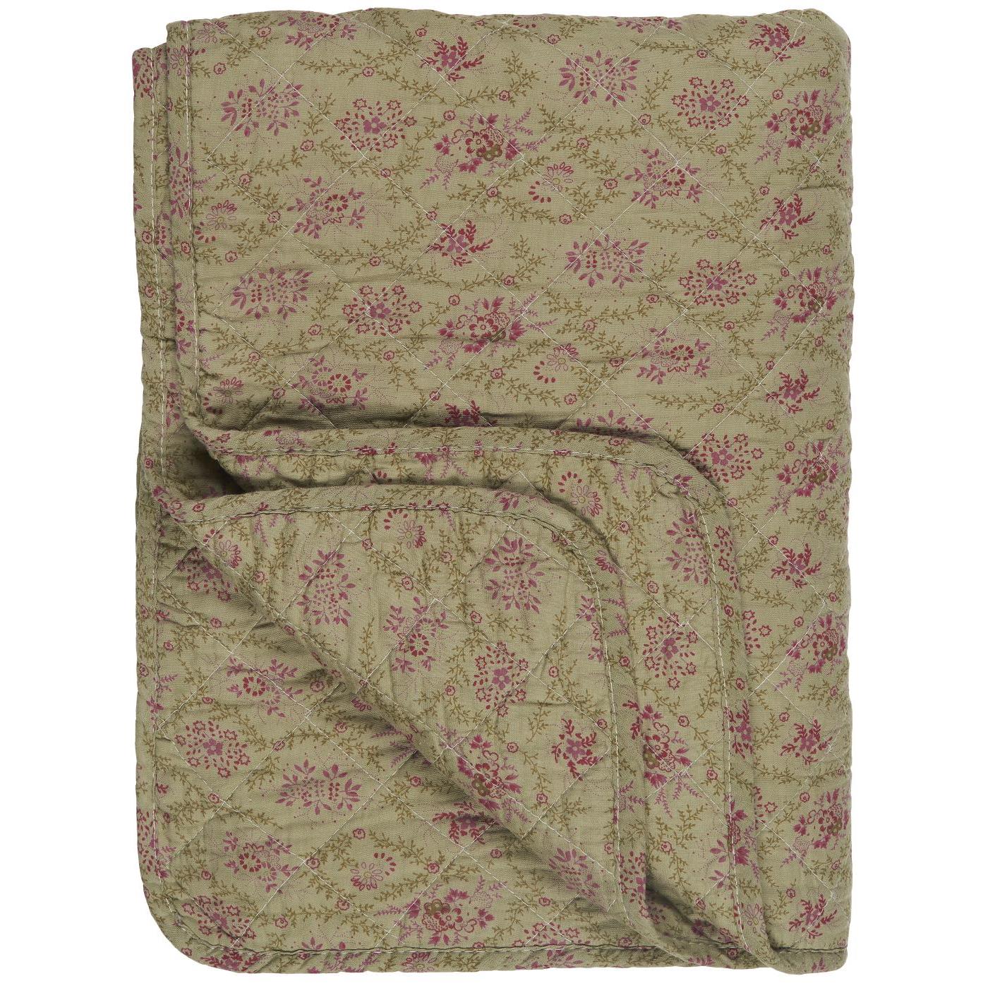 QUILT - Olive Green/Pink Flowers/Green Leaves