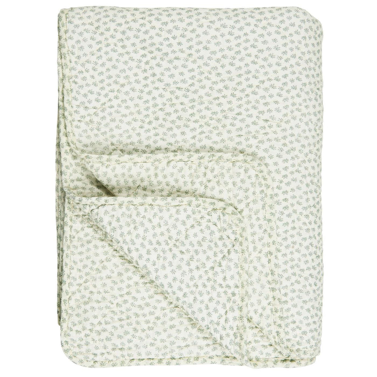 QUILT - White/Green Leaves by IB LAURSEN (ib-laursen-quilt-green-leaves)