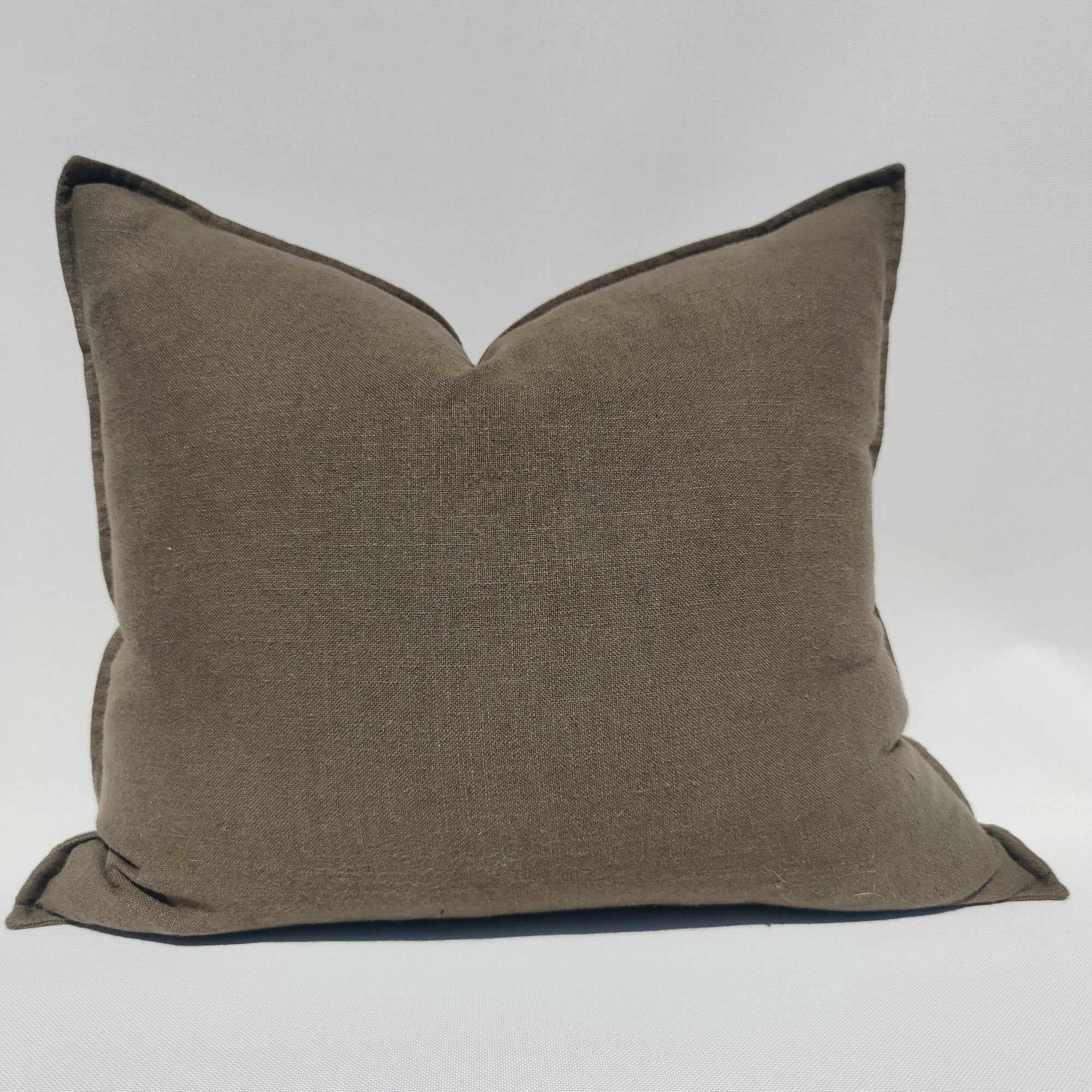 Stonewashed Linen Cushion 55cm - Green Brown