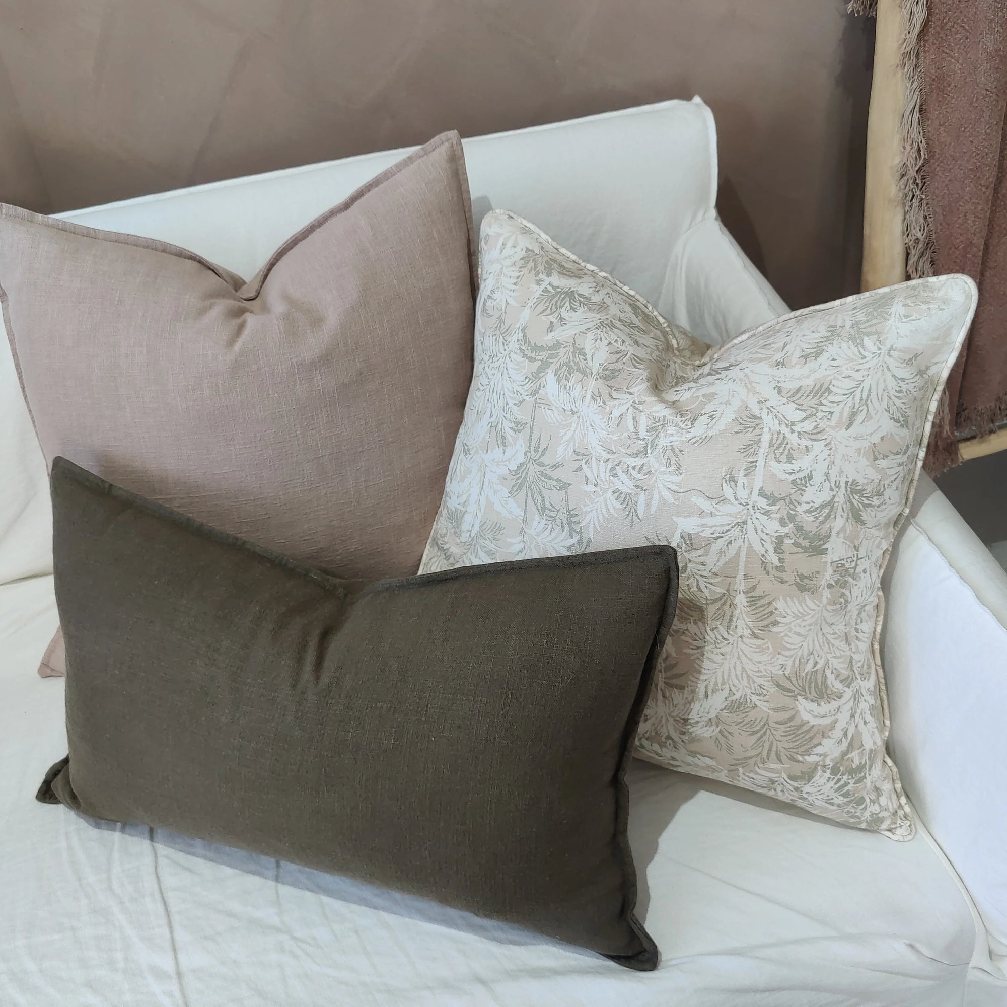 Stonewashed Linen Cushion 55cm -  Nude Pink