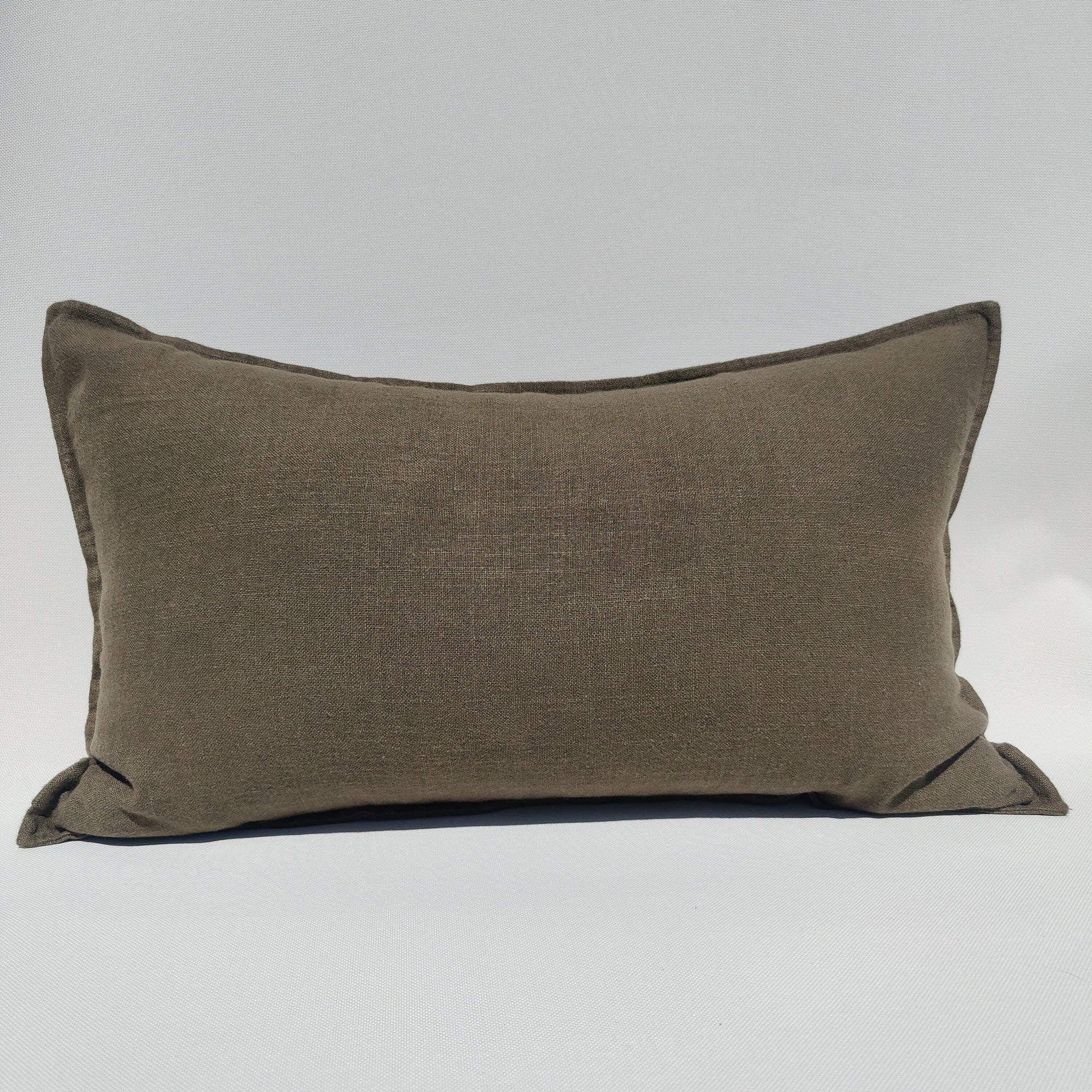 Stonewashed Linen Lumbar Cushion - Green Brown