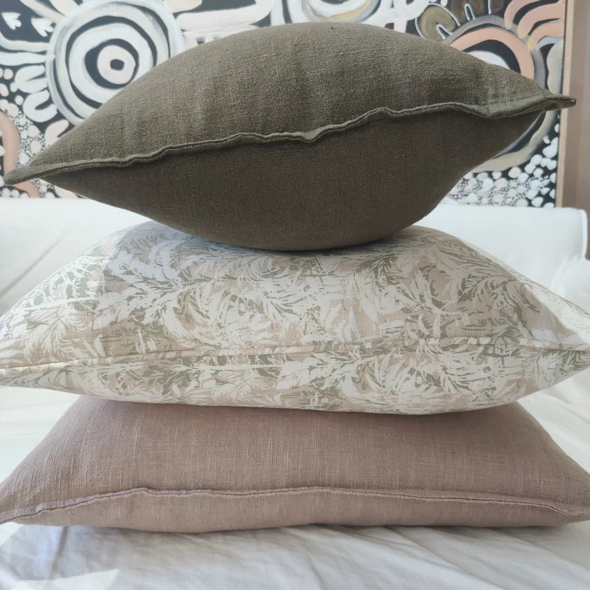 Stonewashed Linen Lumbar Cushion - Nude Pink