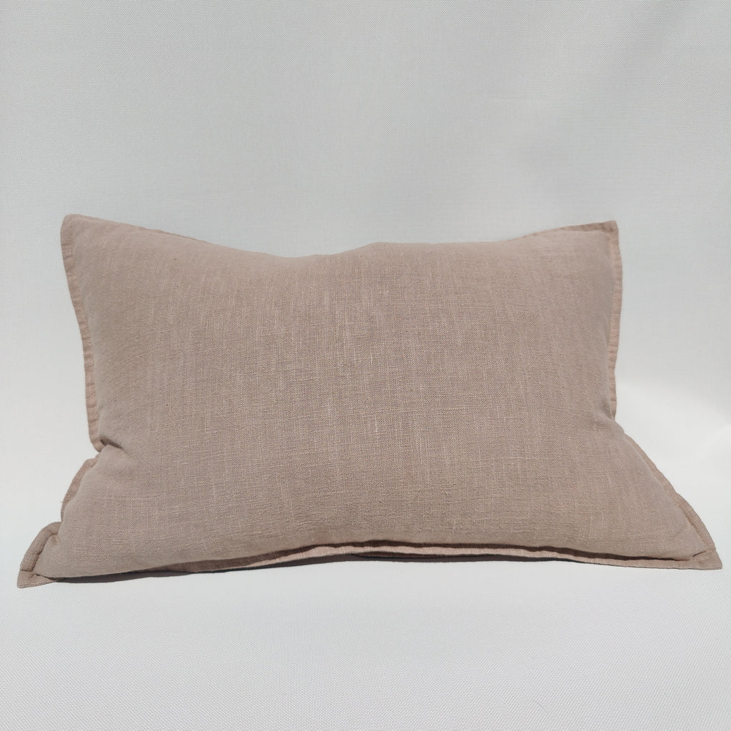 Stonewashed Linen Lumbar Cushion - Nude Pink