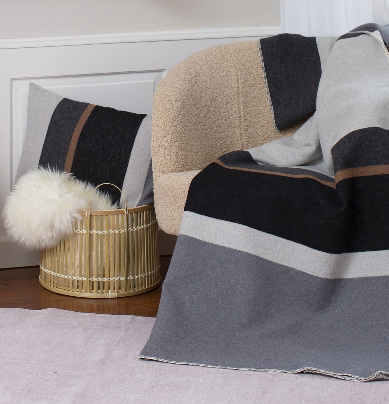 Silvretta Colour Block Blanket | Black/Grey/Toffee