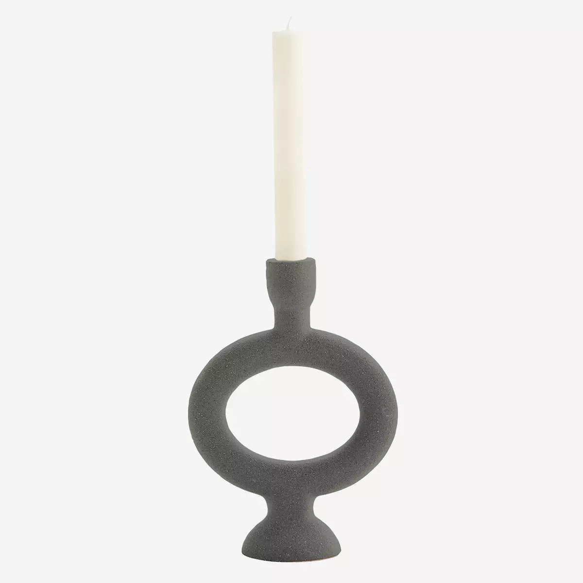 Stoneware Candle Holder 24cm | Matte Anthracite by MADAM STOLTZ (madam-stoltz-stoneware-candle-holder-24cm-matte-anthracite)