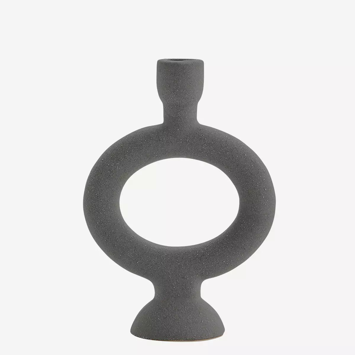 Stoneware Candle Holder 20.5cm | Matte Anthracite by MADAM STOLTZ (madam-stoltz-stoneware-candle-holder-20-5cm-matte-anthracite)