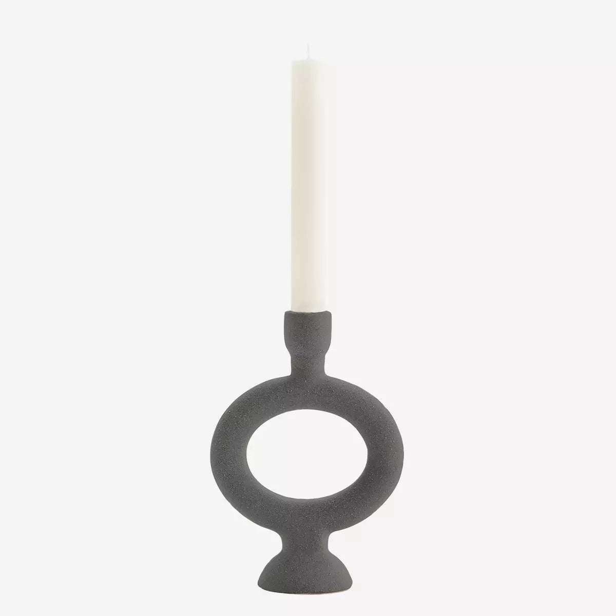 Stoneware Candle Holder 20.5cm | Matte Anthracite by MADAM STOLTZ (madam-stoltz-stoneware-candle-holder-20-5cm-matte-anthracite)
