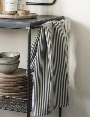 Cotton Tea Towel | Beige/Black Fine Stripe