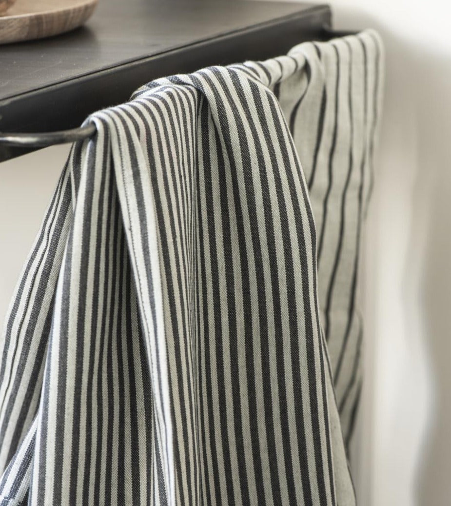 Cotton Tea Towel | Beige/Black Fine Stripe