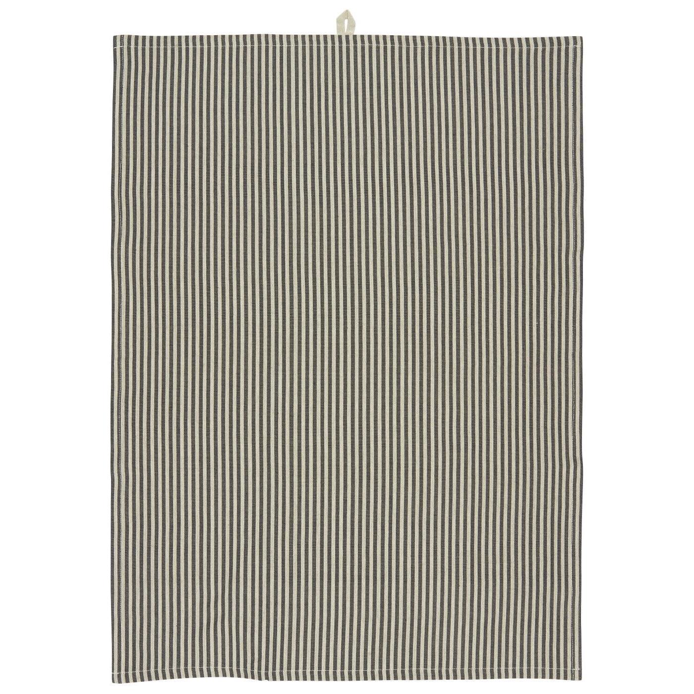 Cotton Tea Towel | Beige/Black Fine Stripe