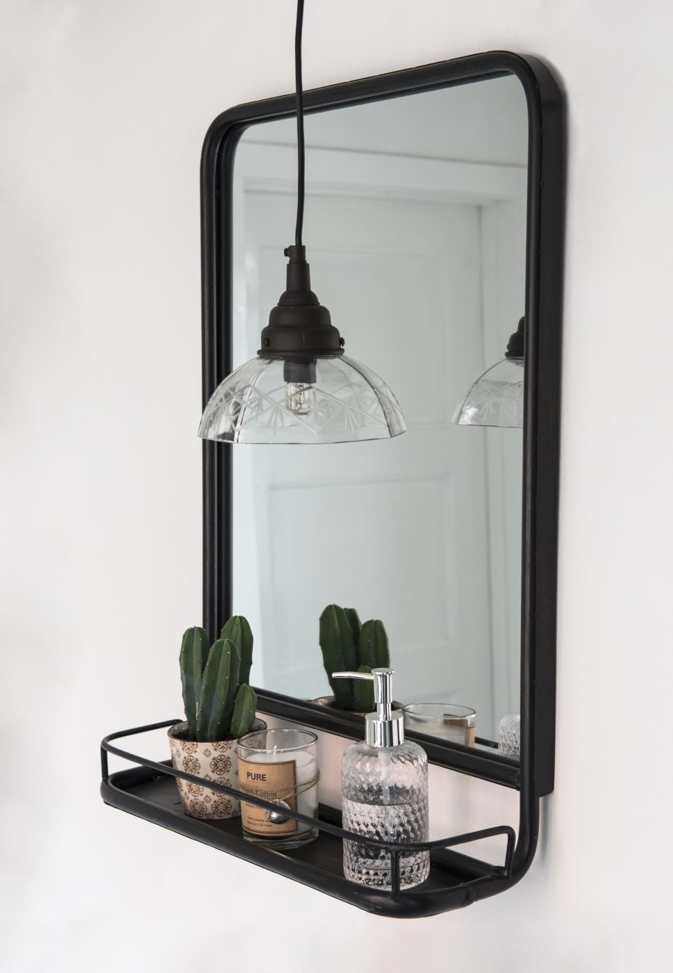 Wall Mirror w/Shelf | Black