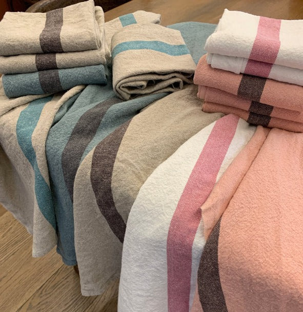 DOUDOU Tea Towel | Linen/Rose by CHARVET EDITIONS (charvet-editions-tea-towel-doudou-natural-stripe-rose)