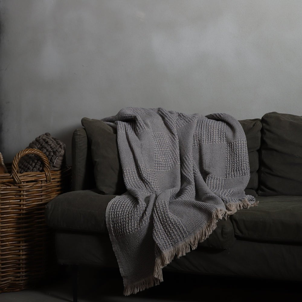 Duello Waffle Throw | Charcoal Grey by ANZA TEXTILE COMPANY (anza-duello-waffle-throw-charcoal-grey)